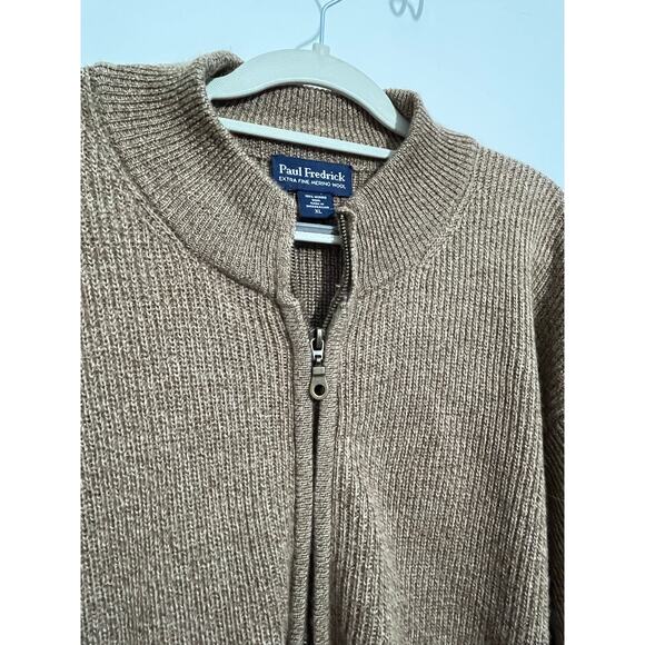 Paul Frederick Merino Wool Sweater XL Brown Full Zip Academia Preppy - Picture 2 of 6